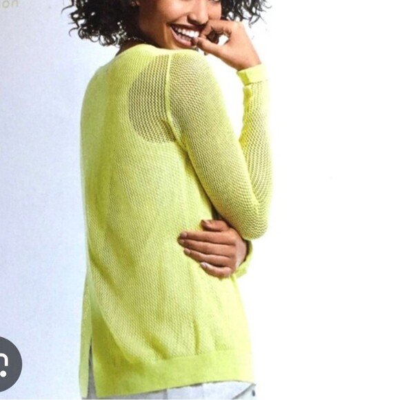 CAbi style #199 split back mesh neon lemon lime sweater, acrylic, sheer XS - Picture 5 of 9